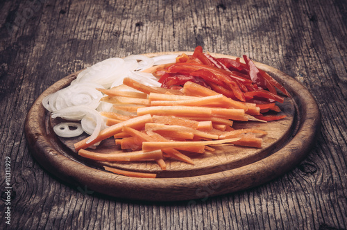 Onion, carrot and red paprika  photo