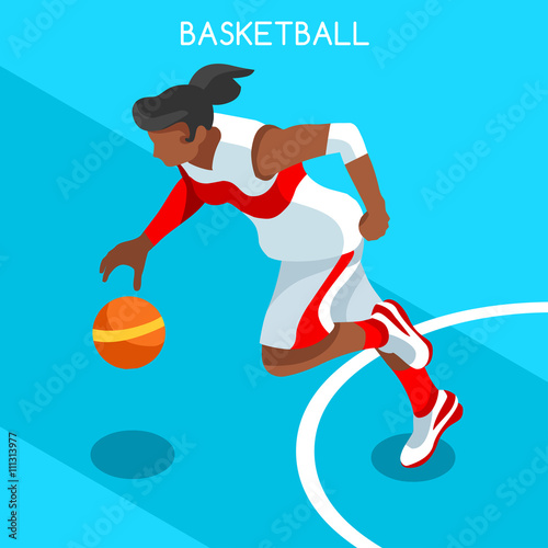 Basketball Player Athlete Summer Games Icon Set.3D Isometric Black Basketball Player Athlete.United States USA Sporting Competition.Sport Basket Infographic Basketball Vector Illustration.