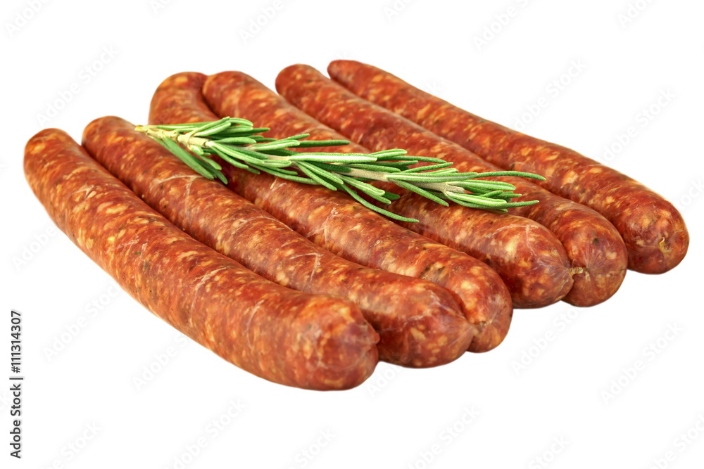 Sausages Made Of Chorizo Mince In Natural Casing White Isolated Sausages Made Of Chorizo Mince In Natural Casing White Isolated