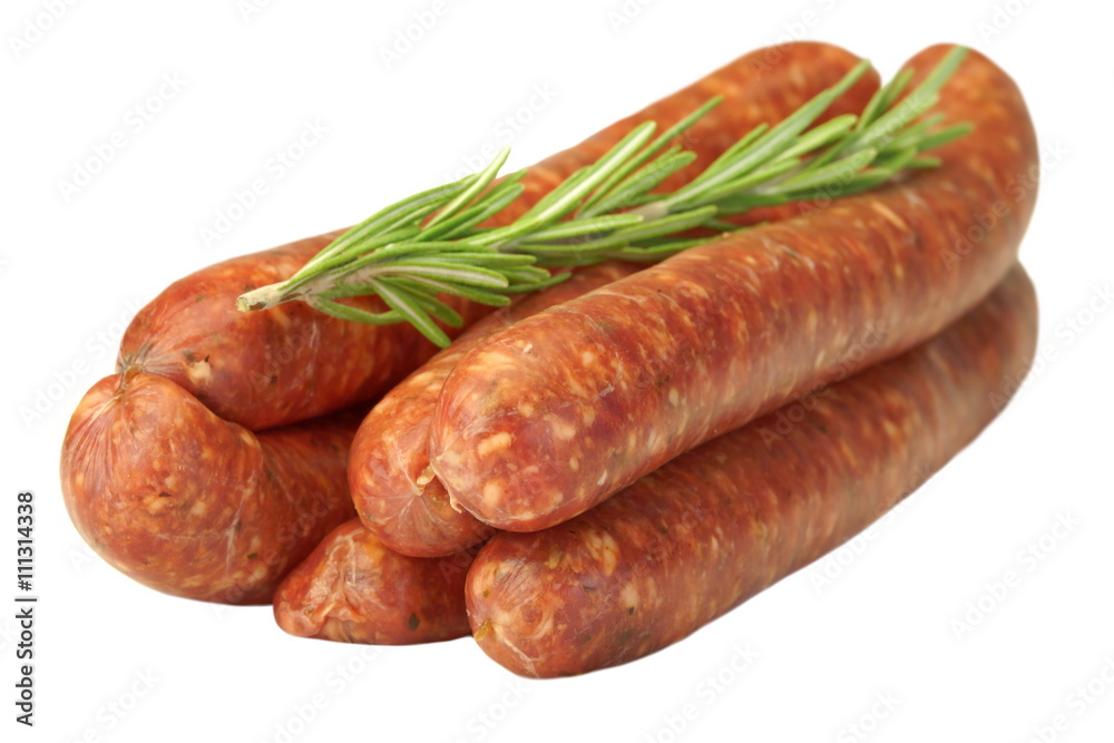 Sausages Made Of  Chorizo Mince In Natural Casing White Isolated