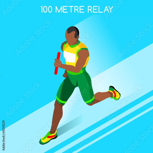 Running Men Relay of Athletic Summer Games Icon Set.Speed Concept.3D Isometric Athlete.Sport of Athletics.Sporting Competition Race Runner.Sport Infographic Track Field Vector Illustration.