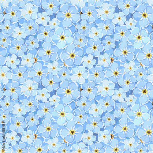 Vector seamless background with small blue forget-me-not flowers.