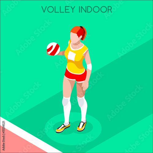 Volleyball Player Summer Games Icon Set.3D Isometric Beach Volleyball.Sporting Championship International Beach Volley Competition.Sport Infographic Volley Vector Illustration
