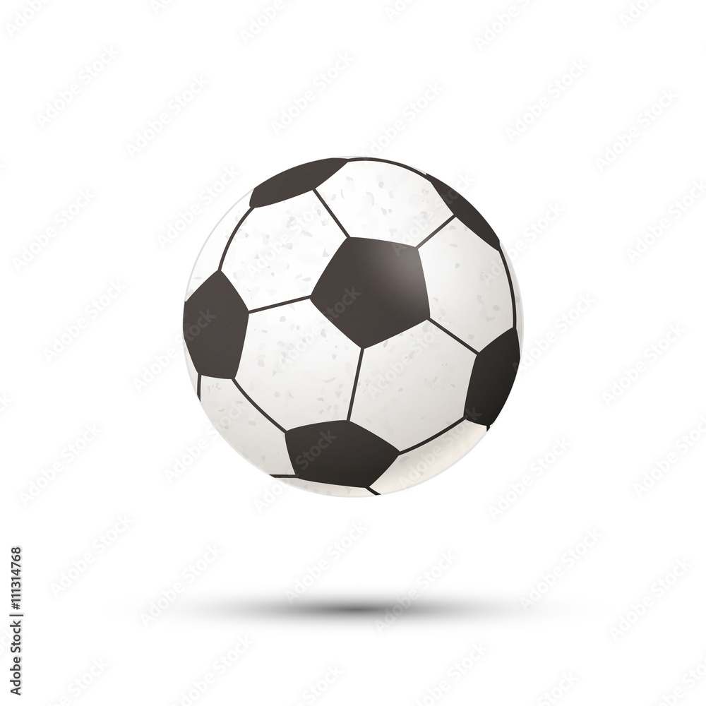 Realistic football ball icon with shadow on white