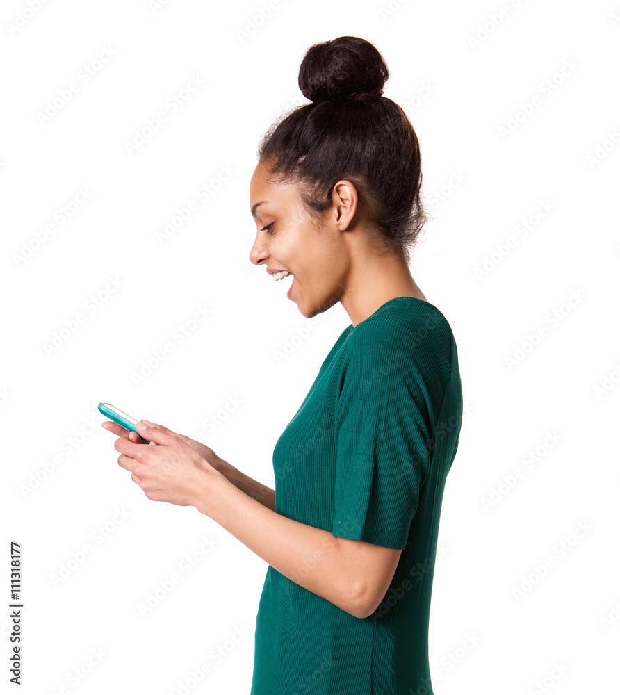 Smiling young african woman using mobile phone Smiling young african woman using mobile phone