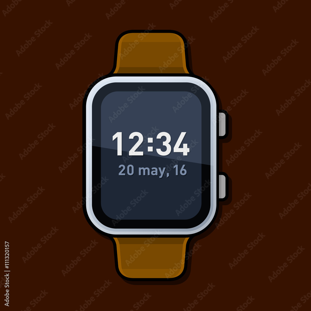 Smart Watch with Digital Time on Screen. Vector
