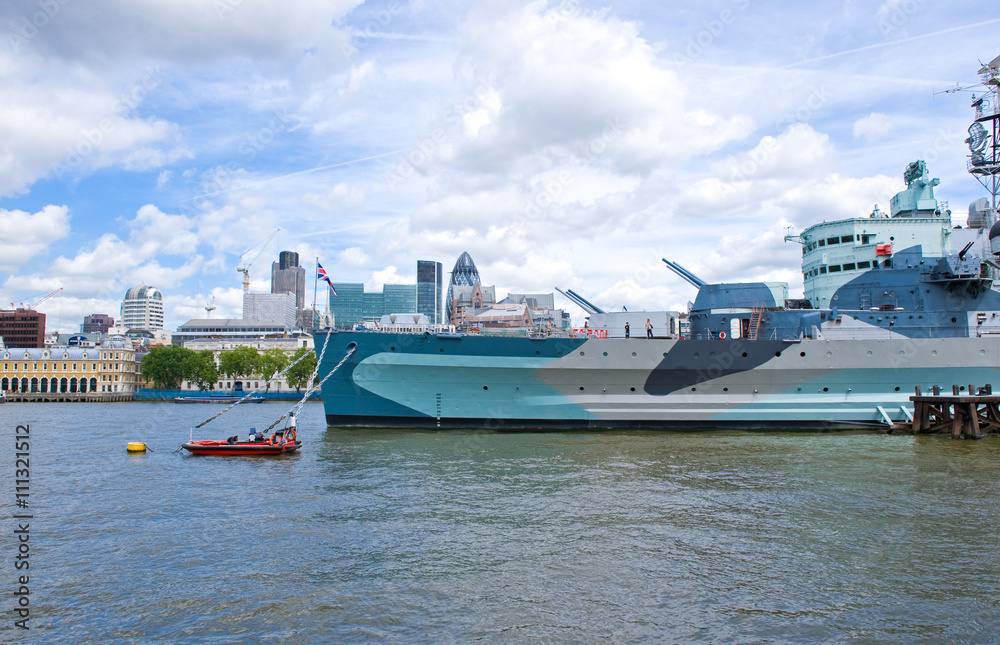 London, England - June 30, 2008:  The warship HMS Belfast today a museum