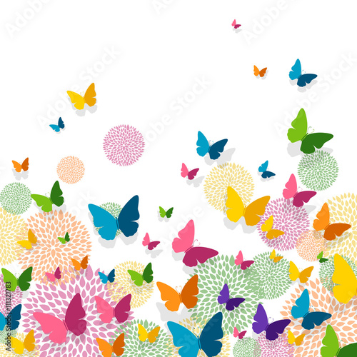 Carta da parati Farfalle - Carta da parati Vector Illustration of a Greeting Card Design with Colorful Paper Butterflies and Floral Elements