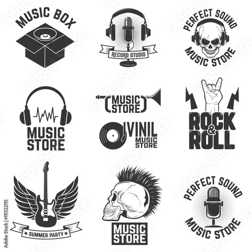 Set of music store labels. Record studio. Summer party.  Design