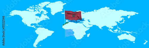 Pianeta Terra 3D con bandiera al vento Marocco