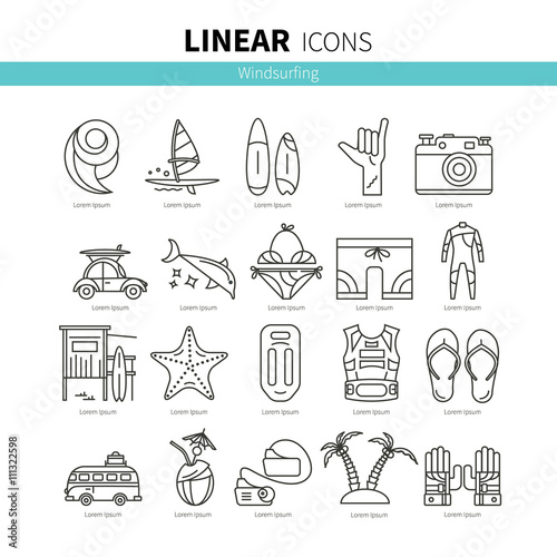 Set of linear icons windsurfing