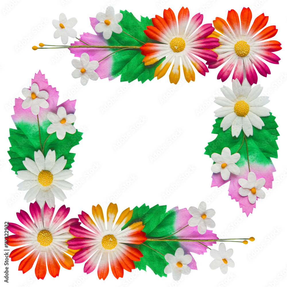 Flowers made of colorful paper  used for decoration isolated on