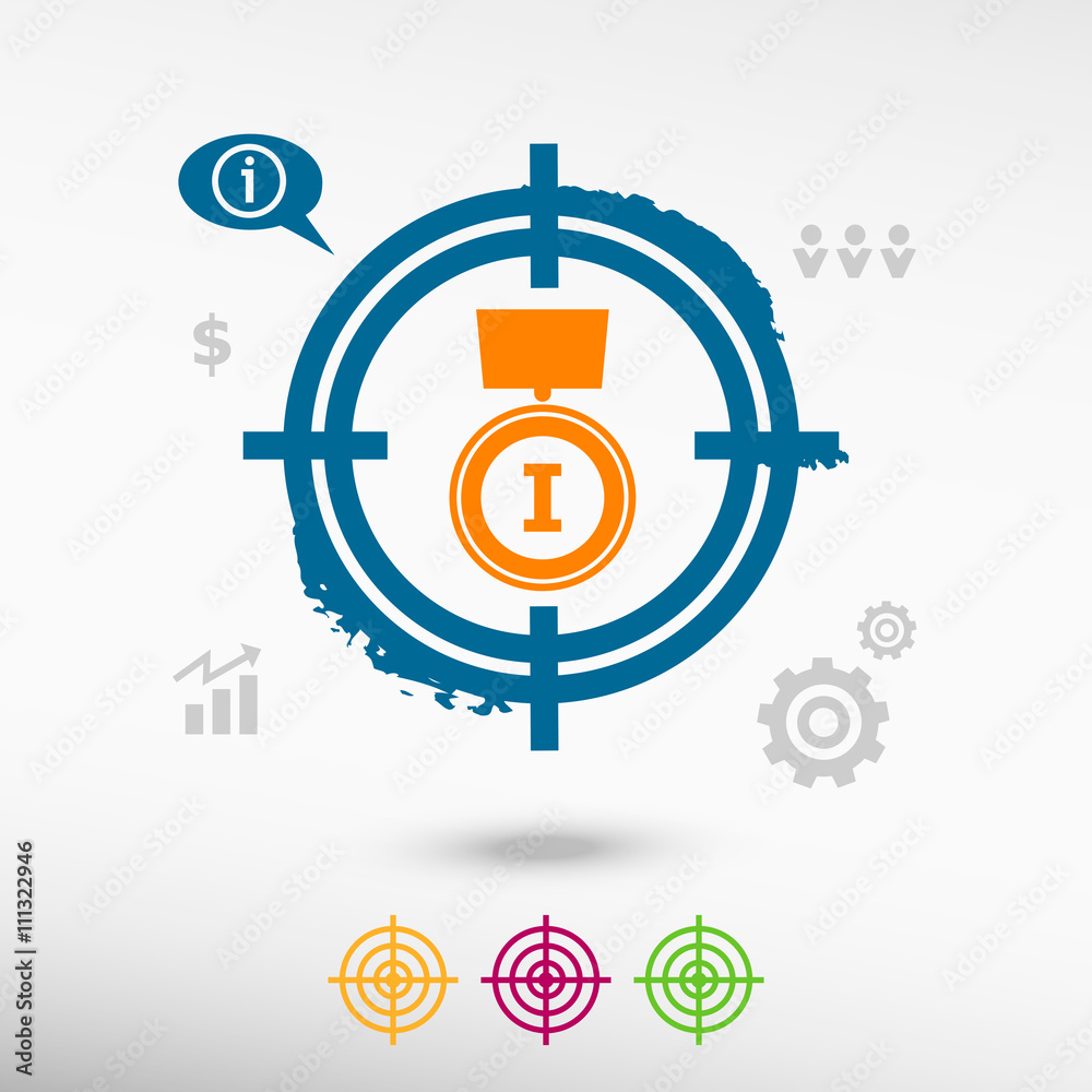 Pictograph of award on target icons background Pictograph of award on target icons background