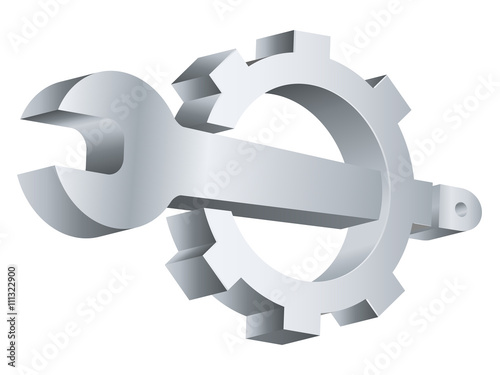 Gabelschlüssel und Zahnrad - 3D-Icon