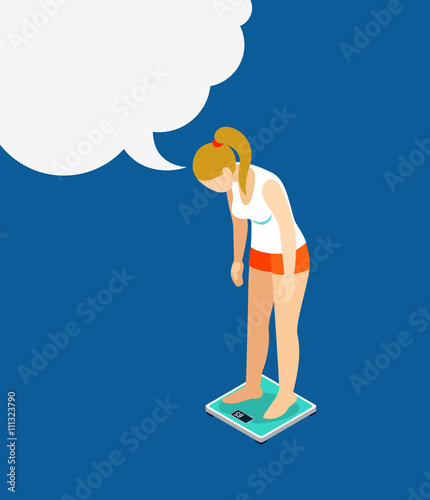 Weight measure woman sports healthy flat 3d isometric vector