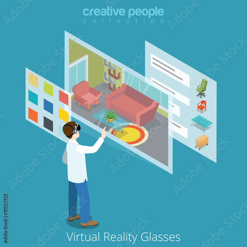 Virtual Reality VR Glass application flat isometric vector 3d