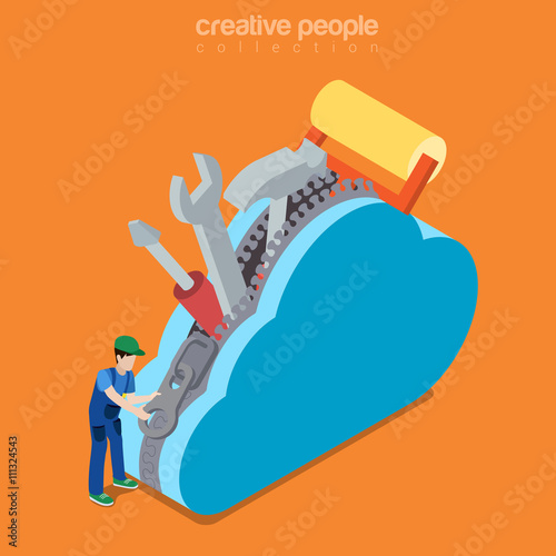 Cloud service maintenance multi tool utility vector isometric photo