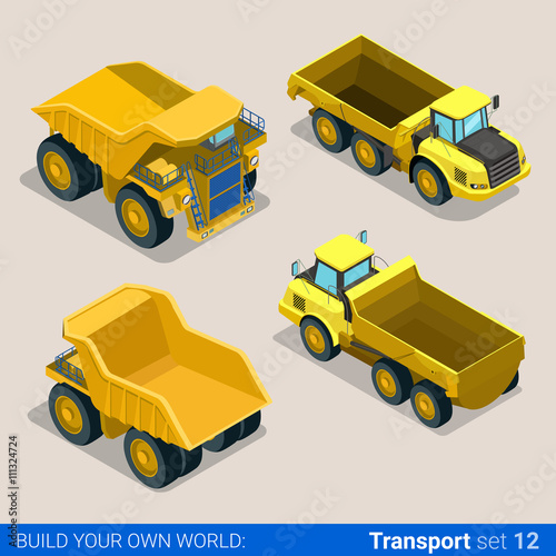 Construction wheeled: vector flat isometric vehicles