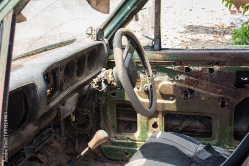 Interior of a classic vintage old car