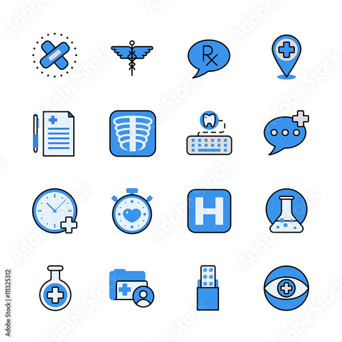 Pharmaceutical industry lineart flat vector icon set.
