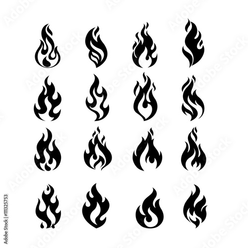 Black Burning Fire Flame Logo set design vector template.