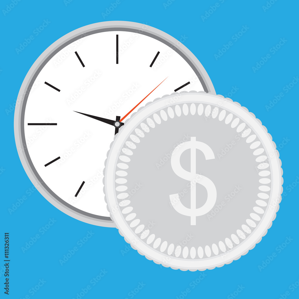 Time is money, clock with silver coin Time is money, clock with silver coin
