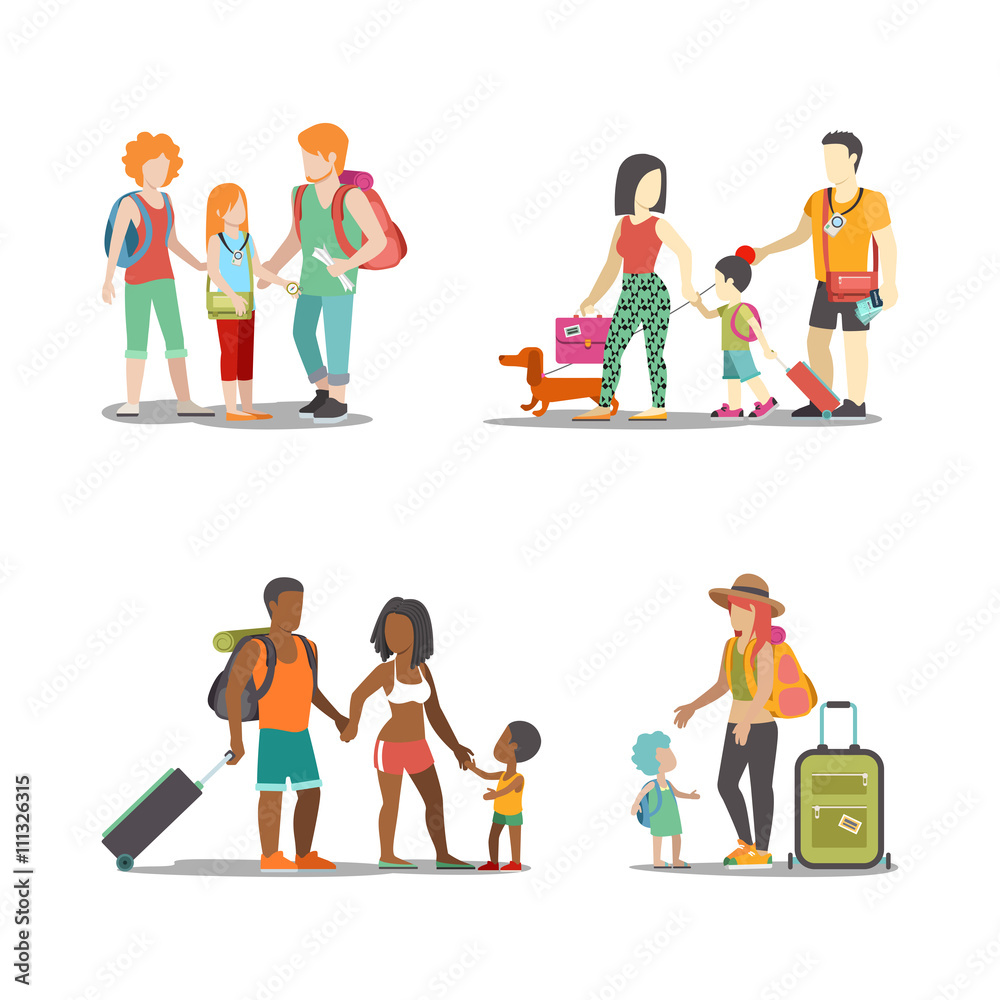 Family vacation set going have fun holidays illustration.