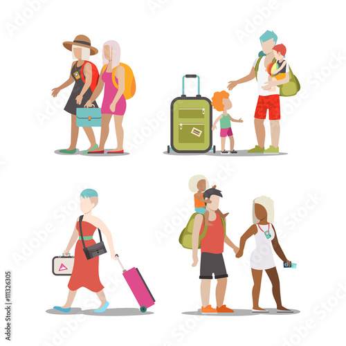 Family vacation set going have fun holidays illustration.