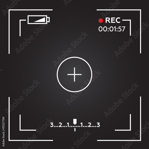 Camera viewfinder. Template focusing screen of the camera. Viewfinder camera recording
