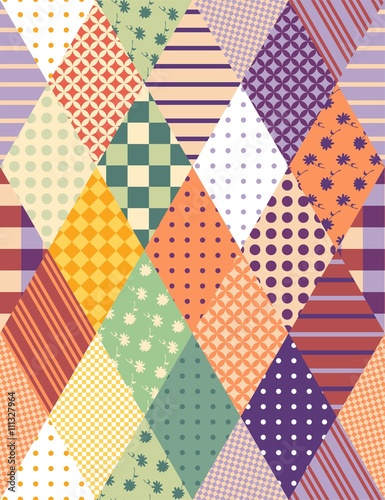 Colorful seamless patchwork pattern. Vector illustration of quilt