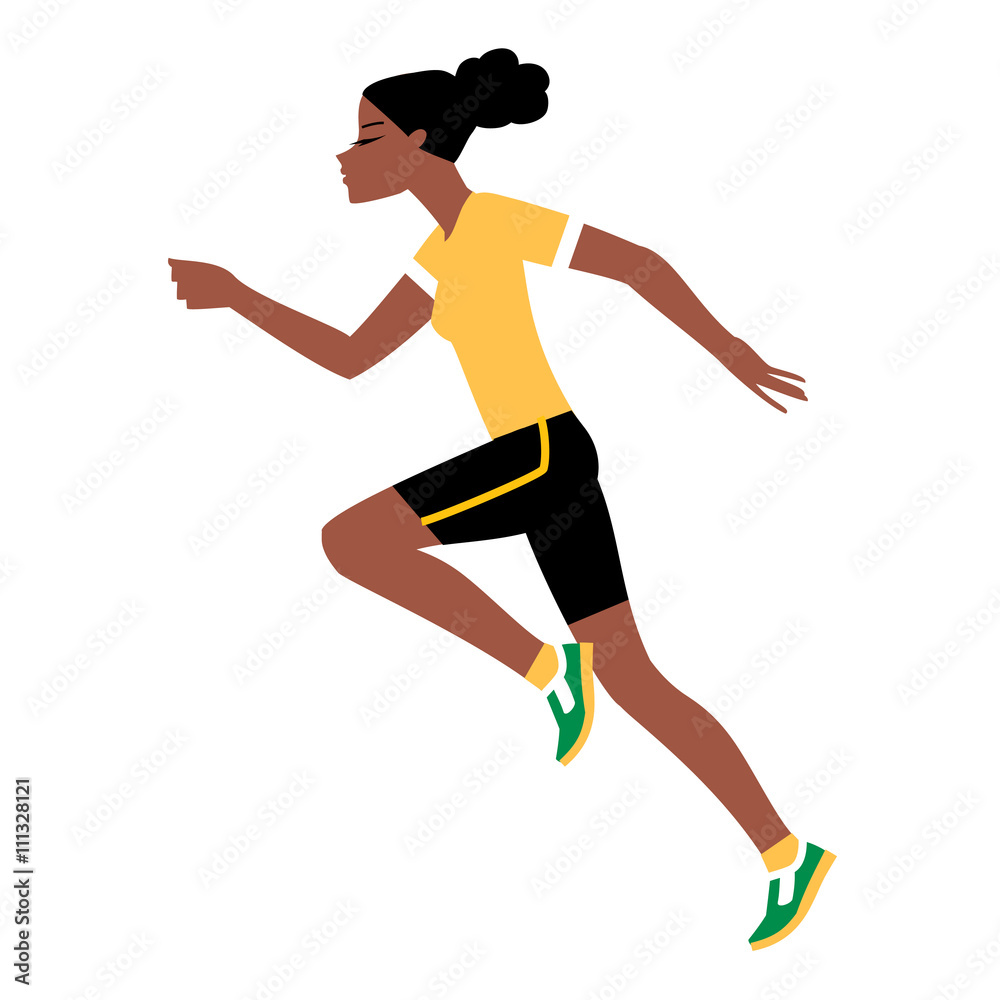 Black woman running. Girl jogging. Vector illustration Stock