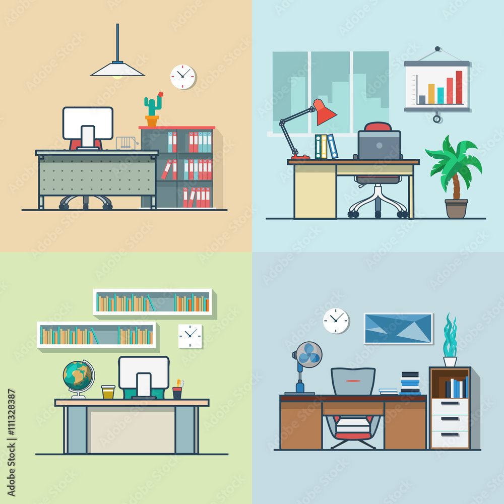 Teacher office student room workplace table chair interior indoor set. Linear multicolor stroke outline flat style vector icons. Color icon collection. Teacher office student room workplace table chair interior indoor set. Linear multicolor stroke outline flat style vector icons. Color icon collection.