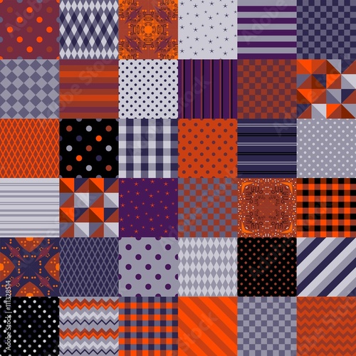 Set of seamless abstract patterns for Halloween holiday. Collection of endless backgrounds in Halloween colors. Vector illustration.