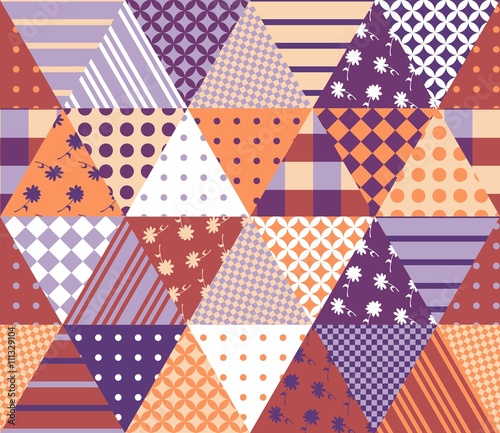 Vintage seamless patchwork pattern. Geometric triangle tiles. Vector illustration.