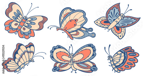 Cector cute doodle butterfly characters set