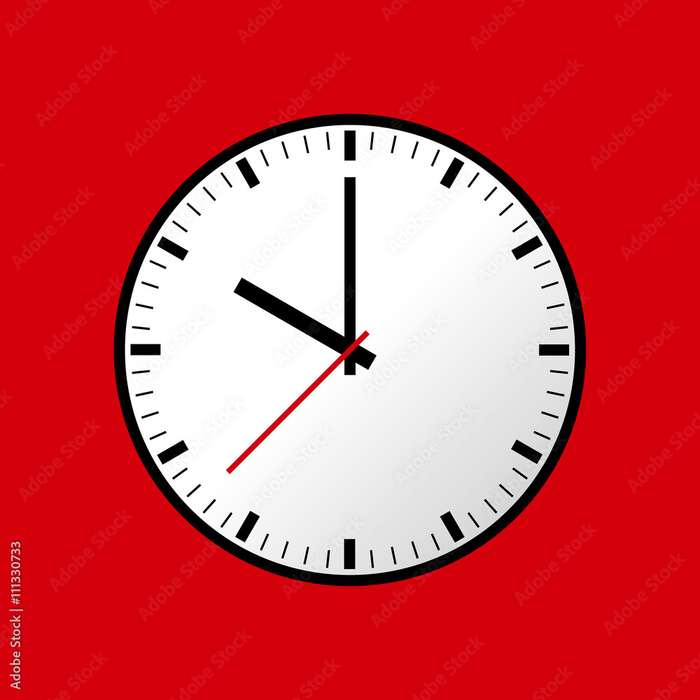 Clock icon, Vector illustration, flat design. Easy to use and edit. EPS10. Red background. Clock icon, Vector illustration, flat design. Easy to use and edit. EPS10. Red background.