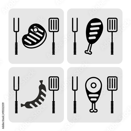 set of icons bbq meat