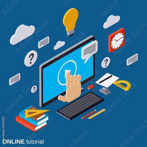 Online education, learning, tutorial, user guide vector concept
