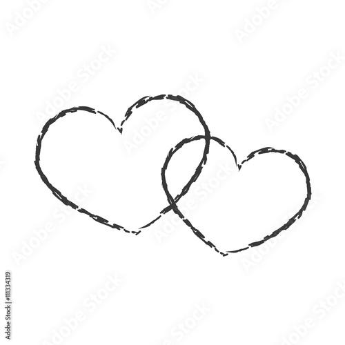White hearts icon. Grunge texture shape sign, isolated on black background. Symbol of romantic, love, passion Drawing design element Valentine day, holiday or greeting, decoration. Vector illustration