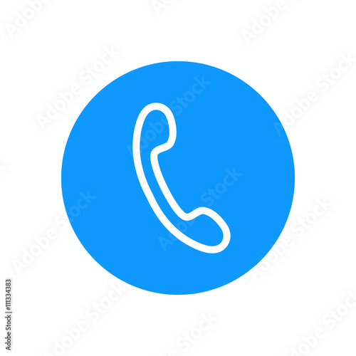Handset icon. Phone shape sign, isolated on white background. Graphic design for business. Blue silhouette. Flat element modern concept. Symbol of technology, office and equipment. Vector illustration