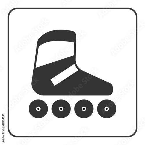 Roller skate icon. Flat design. Black skating equipment sign isolated on white background in frame. Symbol of sport, relaxation, activity and extreme, leisure, fitness Vector illustration