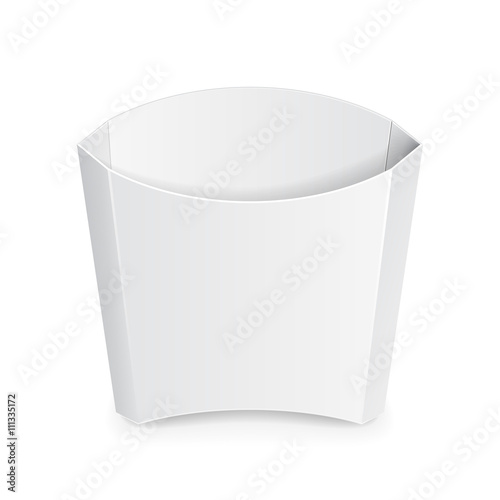 French Fries White Paper Box. Fast Food. Illustration Isolated On White Background. Mock Up Template Ready For Your Design. Vector EPS10
