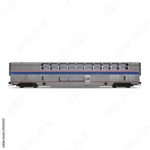 Railroad Double Deck Lounge Car on White 3D Illustration