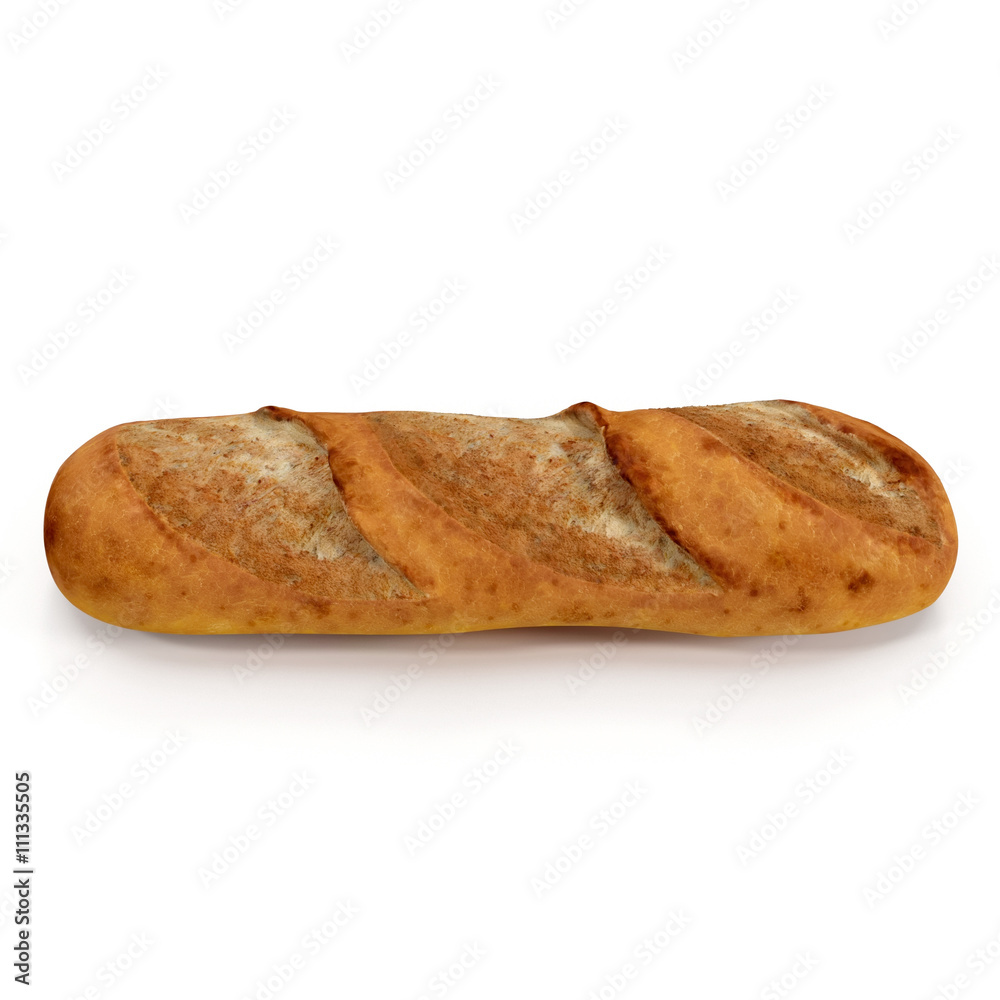 French bread baguette on a white 3D Illustration