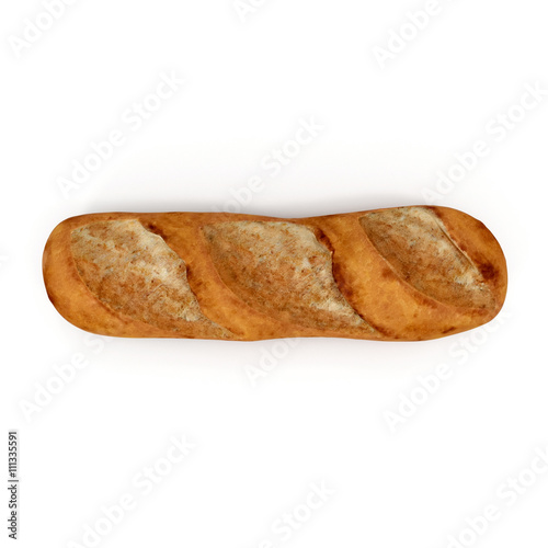 French bread baguette on a white 3D Illustration