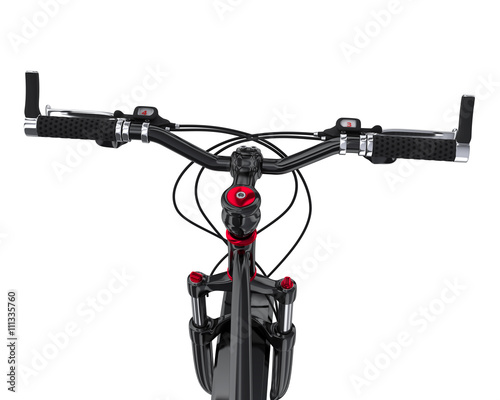 Perspective view from the rider. Steering wheel of the bicycle. 3d illustration. Isolation on white