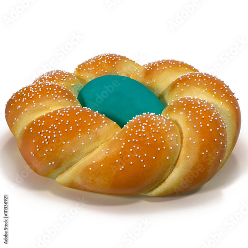 Easter sweet bread dough with egg on white 3D Illustration photo