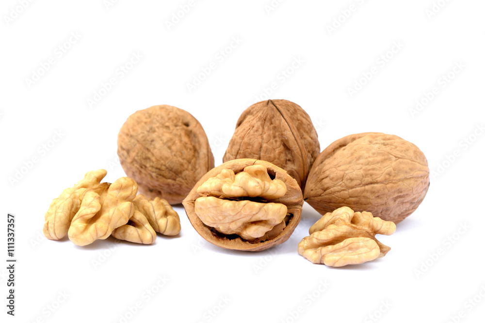 Pile of walnuts isolated on white background Pile of walnuts isolated on white background