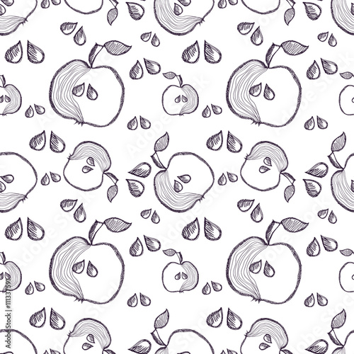 Fototapeta Naklejka Na Ścianę i Meble -  Seamless vector pattern with hand drawn fruits. Background with apples. Series of Cartoon, Doodle, Sketch and Hand drawn Seamless Patterns.