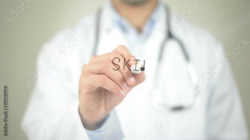 Skin , Doctor writing on transparent screen